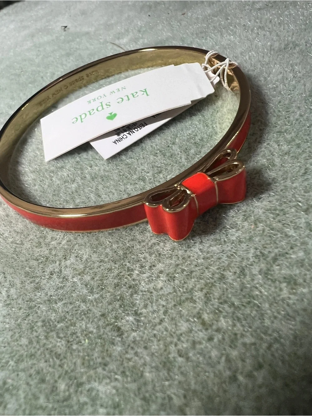 NWT and Dust Bag Vintage Kate Spade Red Lacquer Bow Bangle Moon River